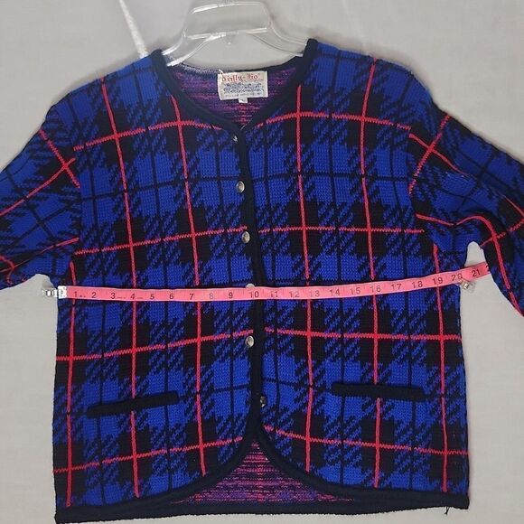 Vintage Y2K 90s TALLY-HO Women's Cardigan Sweater Coatigan Tartan Plaid - Picture 8 of 10